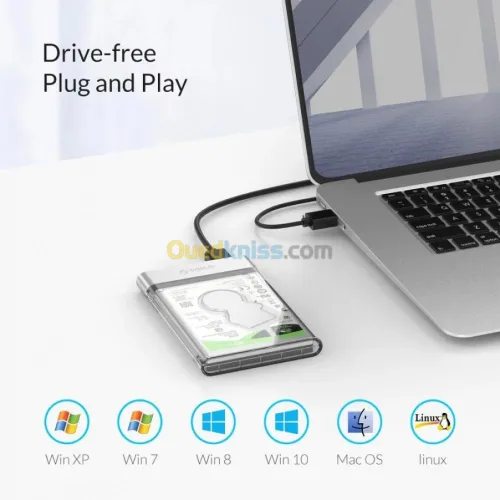 Rack Orico Transparent 2.5" USB 3.0 6Gbps pour disque dur HDD/SSD 2129U3 + Pochette etui PHD Orico