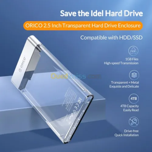 Rack Orico Transparent 2.5" USB 3.0 6Gbps pour disque dur HDD/SSD 2129U3 + Pochette etui PHD Orico