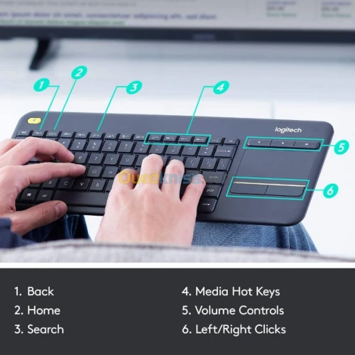 Logitech K400 clavier sans fil avec pavé tactile intégré pour PC salon et multimedia