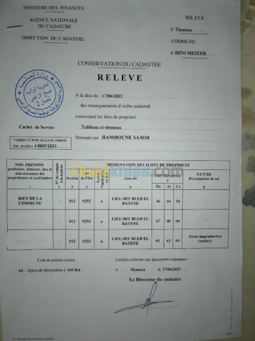 Vente Terrain Tlemcen Beni mester