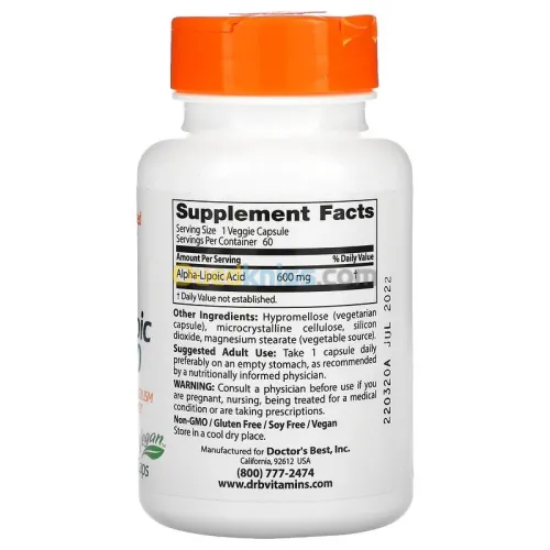 Doctor's Best Acide alpha lipoique 600mg 60caps