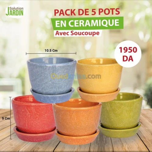 pack de 5 pots de fleur en céramique