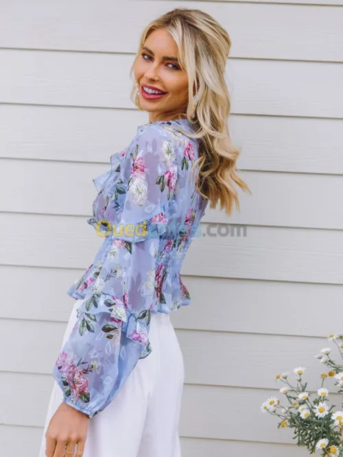 Top fleuri à volants 