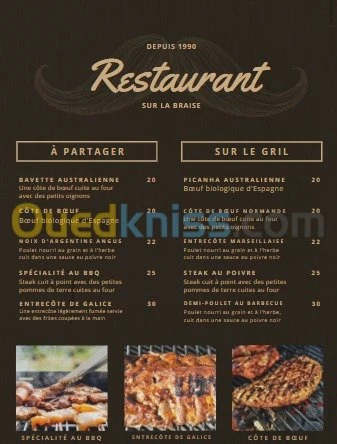 creer menu de restaurant, cafeteria...