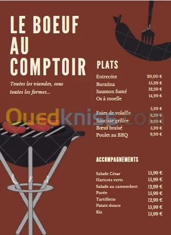 creer menu de restaurant, cafeteria...