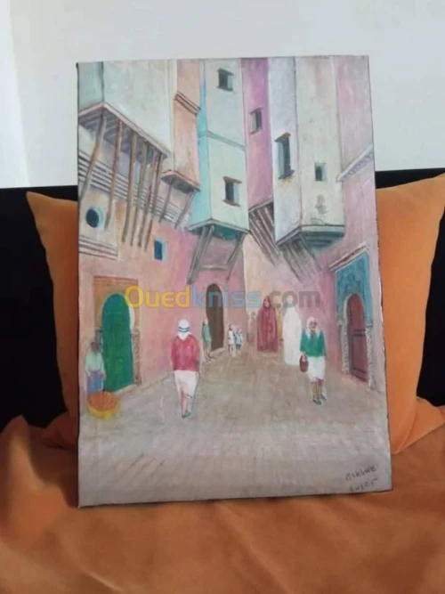 tableau casbah d'alger peint a la main