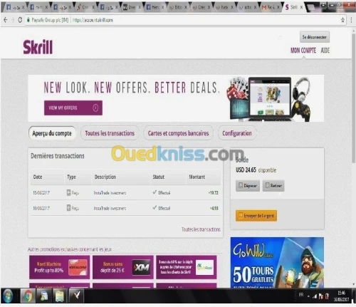 Vente Solde Skrill euro / usd