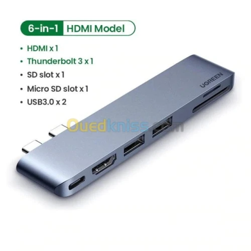 Adaptateur HUB Ugreen 6 in 2 USB-c type-c to HDMI + SD/TF + 2 * USB3.0 + PD