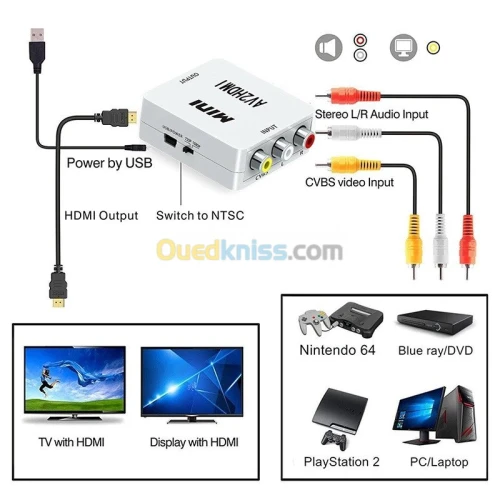 Adaptateur Convertisseur RCA Composite CVBS AV To vers HDMI HD AV2HDMI 1080P