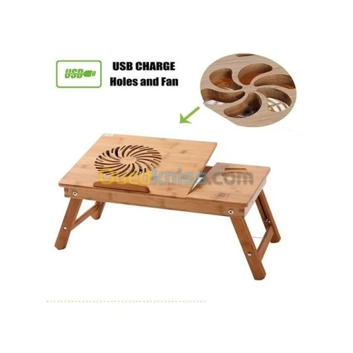 Table LAPTOP en bambou pliable refroidisseur avec ventilateur Grand Format 55cm x 35cm GS
