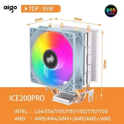 Aigo CPU Cooler White ICE200PRO Heat Pipes PC Cooling 3PIN PWM Silent Rgb Fan For Intel / AMD