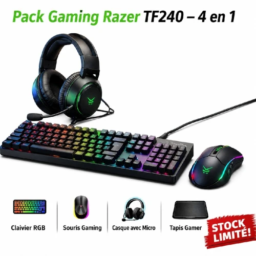 Pack Gaming Razer TF240  Clavier+ Souris+Casque+Tapis