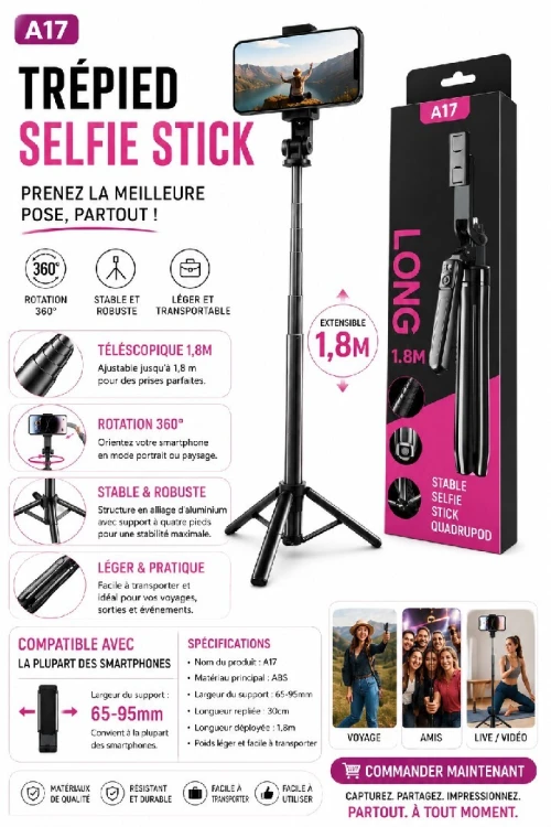 Selfie Stick Trépied A17    1.8M