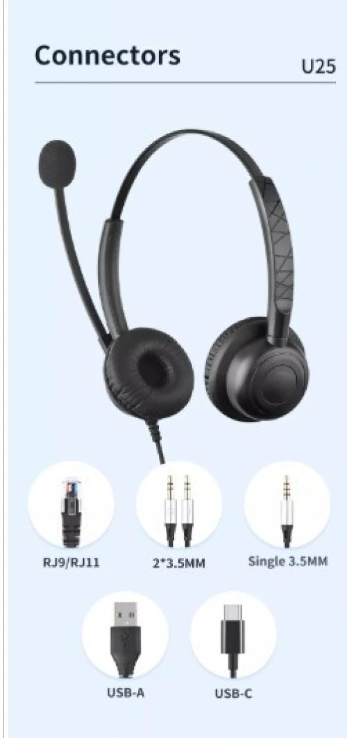 Casque téléphonique antique à réduction de bruit pour centre d'appels U25