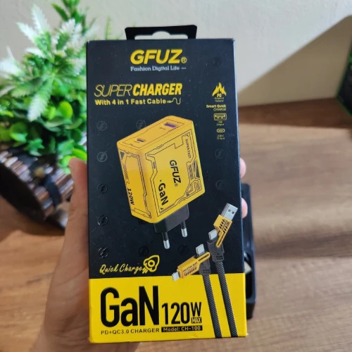 Chargeur GFUZ GaN 120W | USB + Type-C | Câble 4 en 1 Inclus | Charge Rapide