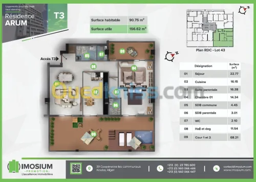 Vente Appartement F3 Alger Hussein dey
