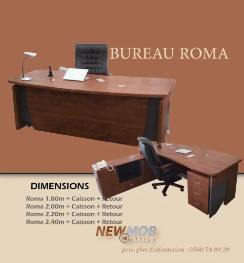 BUREAU PDG ROMA 1.80M 2.00M 2.20M EN MDF AVEC CAISSON ET RETOUR 
