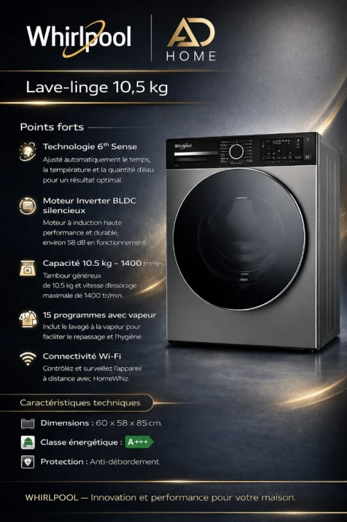 MACHINE A LAVER WHIRLPOOL FRONTALE  WFLG105143SDZ 10.5 KG DARK INOX