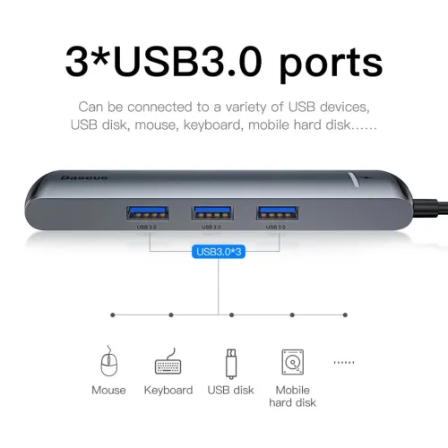BASEUS CAHUB-J0G TYPE C HUB 6 IN 1