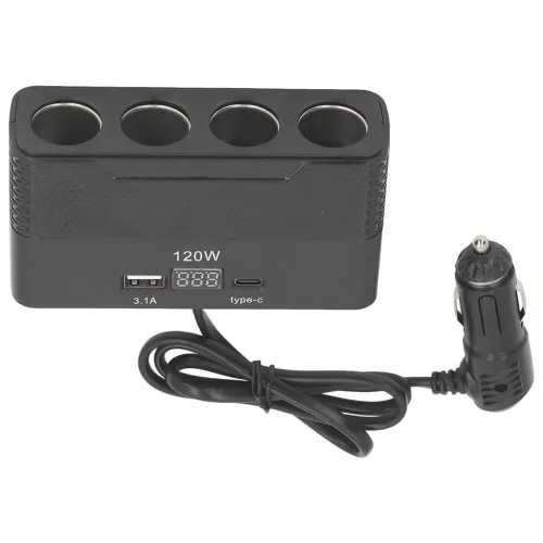 Pervoi Chargeur de Voiture 4 Prise et Charge USB + 1 Type-C - محول مقبس في السيارة