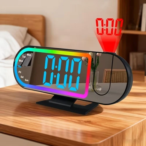 Réveil Digital LED avec Projection Plafond  Miroir RGB Moderne