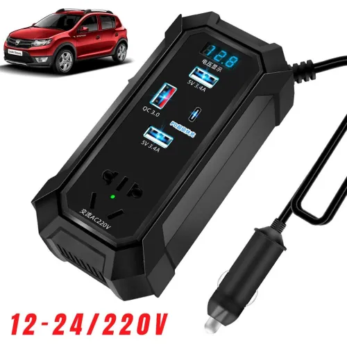 Convertisseur de Voiture 12V/24V vers 220V  Multiports Charge Rapide