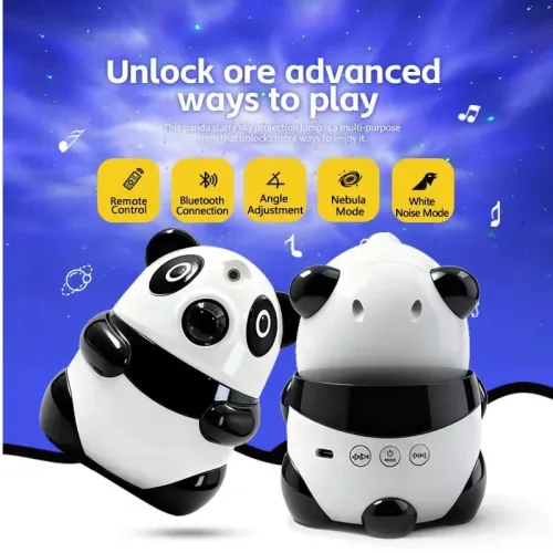 Veilleuse Panda Projecteur d'Étoiles  Haut-Parleur Bluetooth et 15 Modes d'Éclairage
