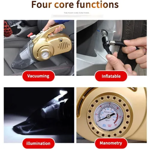 Aspirateur Portable 4 en 1 pour Voiture avec Gonfleur de Pneu Numérique  