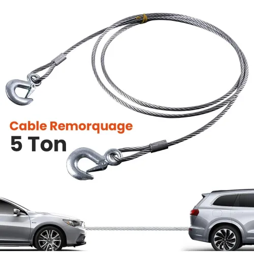 Corde de Traction 5T avec Crochet Solide - Acier Renforcé