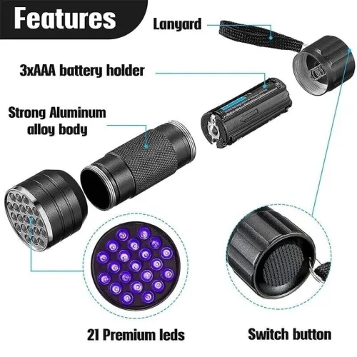 Lampe UV 21 LED - Outil dInspection Portable -détecteur des scorpions et faux billet