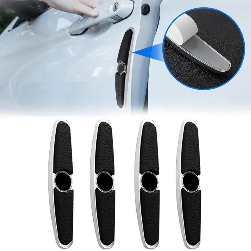 Protège-Portières Latérales 4Pcs  Caoutchouc + Acier Chromé