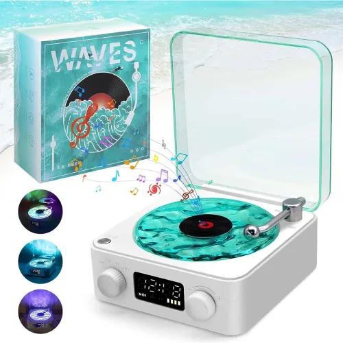 Lecteur Vinyle Bluetooth Design Moderne avec Lumières RVB Colorées