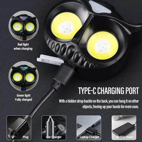 Hibou Lampe frontale LED rechargeable 1500 lumens, 5 modes, étanche IPX4