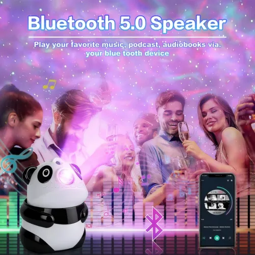Veilleuse Panda Projecteur d'Étoiles  Haut-Parleur Bluetooth et 15 Modes d'Éclairage