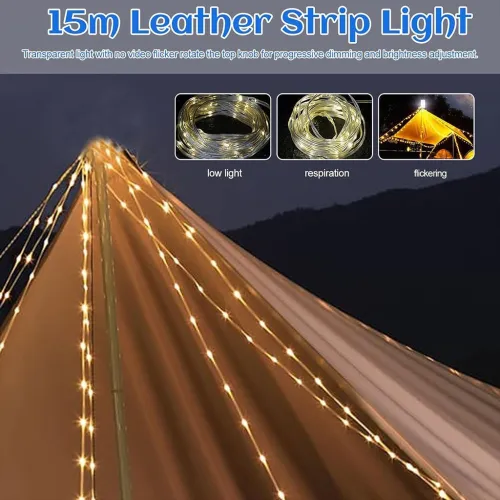 Lampe de Camping avec Guirlande Lumineuse 15m Enroulable, Ambiance Garantie !