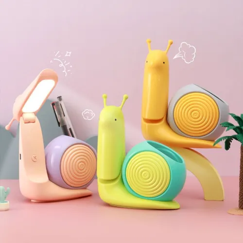 Veilleuse LED Escargot Mignon avec Support Stylo - Lampe de Bureau Décorative