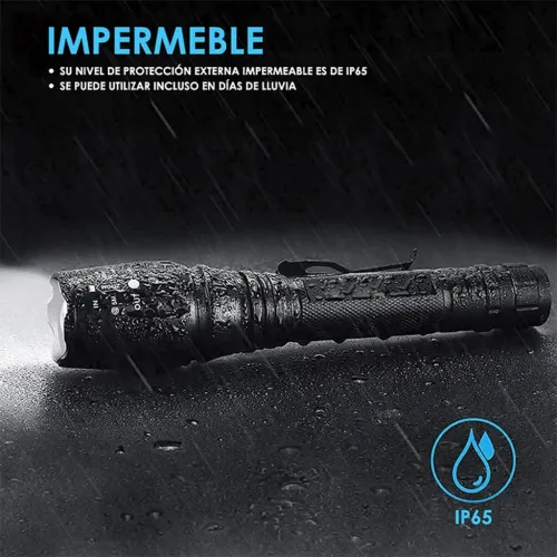 Lampe de poche tactique IP65 de 18 000 lumens - avec lumière LED et deux piles rechargeables - Swat