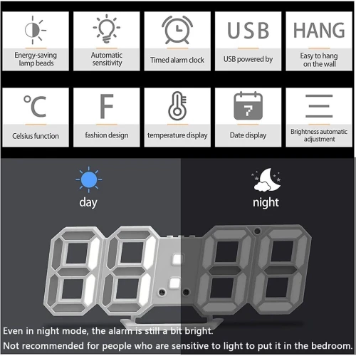 Horloge LED Murale 3D Blanche GH0720L Design Moderne