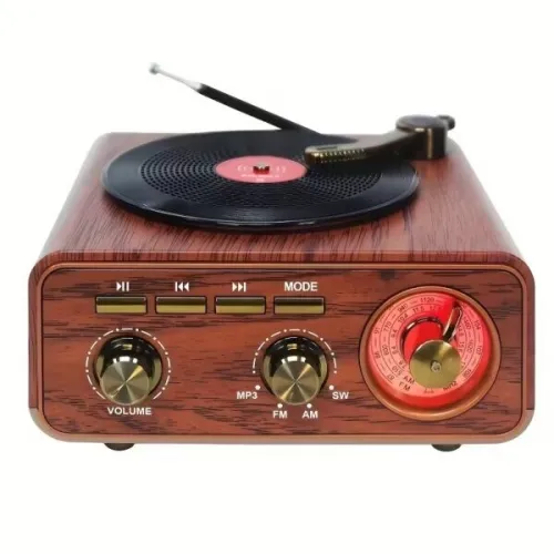 Haut-Parleur Bluetooth Vintage Design Tourne-Disque avec Radio Intégrée
