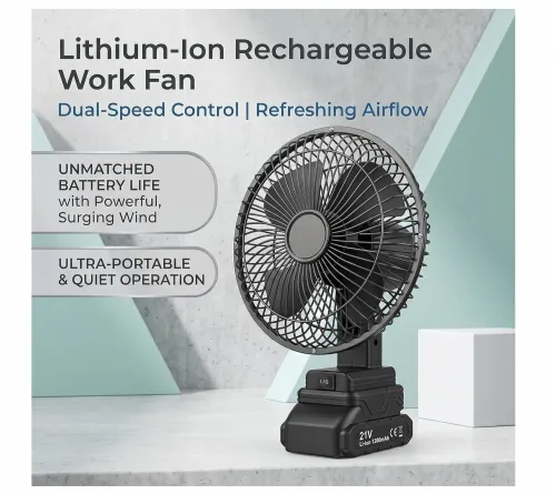Ventilateur de Bureau avec Batterie Lithium  Rechargeable et Pratique 24V