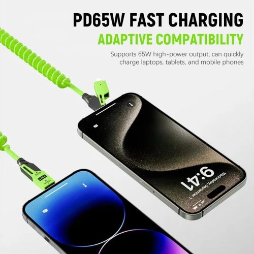Câble USB 4 en 1 à Ressort - Charge Rapide 65W