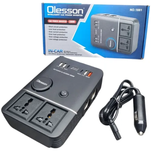 Onduleur de voiture USB Type-C Olesson 1661 220V/200W  محول التيار الكهربائي في السيارة