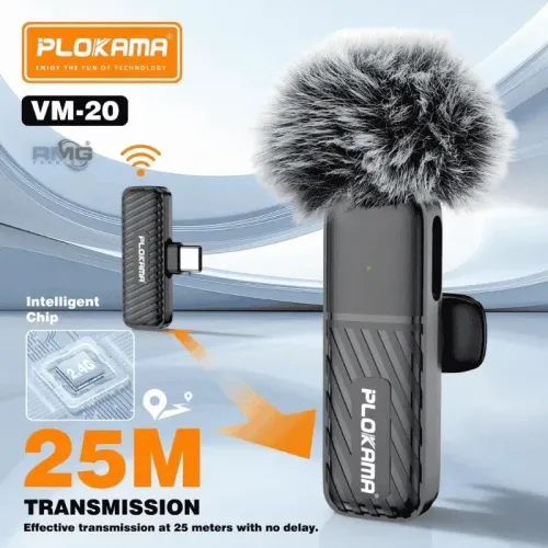 Microphone Sans Fil Double  Enregistrement Stable Plokama VM-20 2,4 GHz