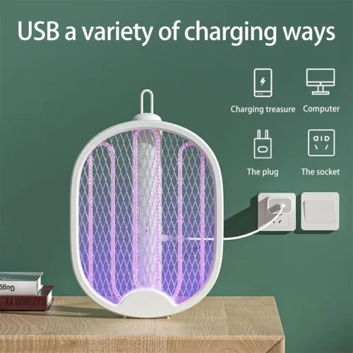 Tapette à Mouche électrique 3 en 1 3000V Rechargeable par USB  صاعق الناموس