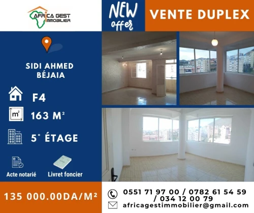 Vente Appartement Duplex F4 Béjaïa Bejaia