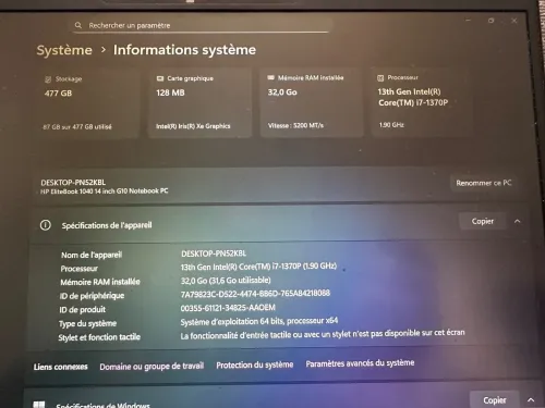 HP EliteBook 1040 G10  Intel i7 13eme G 32 Go RAM
