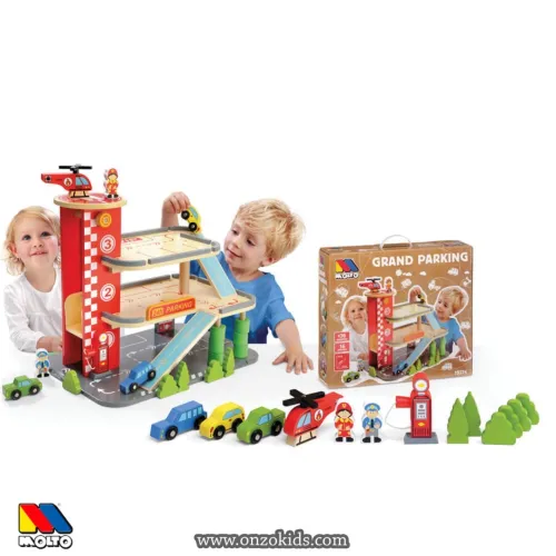 Circuit et parking en bois 16 Pcs, pour enfants – Moltó