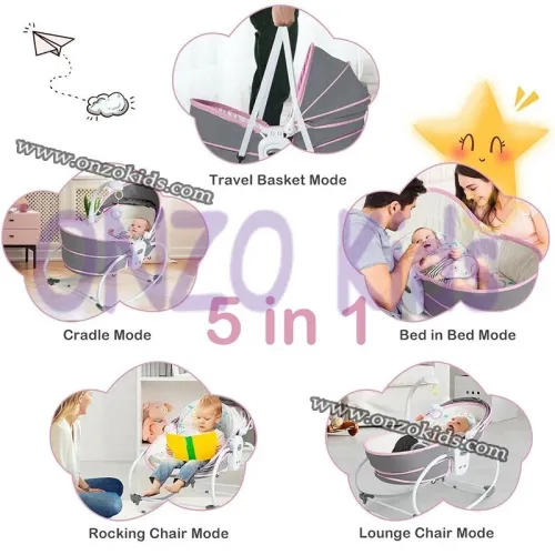 Berceau, Transat Bébé Portable Vibrant et Musical 6en1