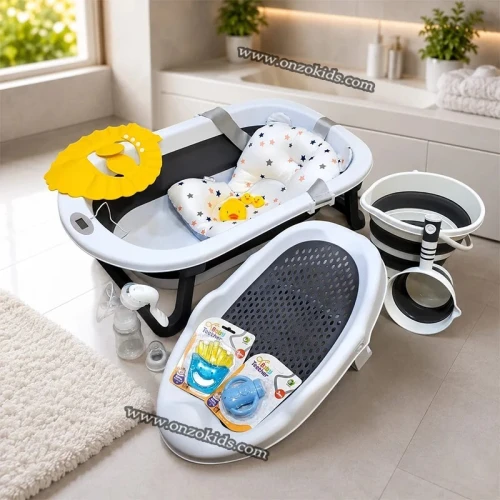 Baignoire Bébé Pliable Avec Kit d'Accessoires Complet 8 En 1 - Popypapa