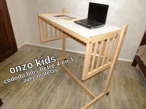 Berceau, Lit cododo, Bureau en bois hêtre 4en1